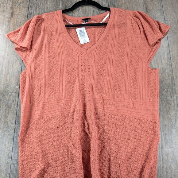 Torrid Top Womens 3X Orange Pointelle Short Flutter Sleeve Eyelet Knit BOHO NWT - Picture 1 of 11